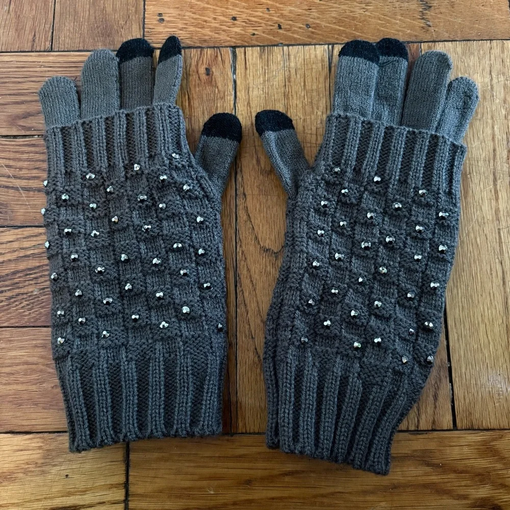 Khaki Green Layered Gloved with Rhinestones
